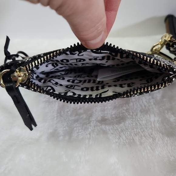 Juicy Culture Black Beige Floral Wristlet Credit Card Key Chain 2 Piece Set NWT - Picture 7 of 14